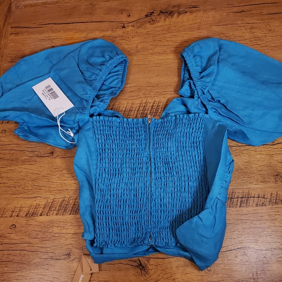 Reformation Karina top short sleeve grotto blue size 4 xs authentic nwt - Picture 5 of 6